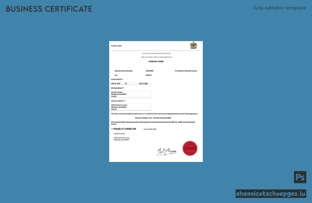 Beispiel einer kanadischen Gewerbelizenz (Word- und PDF-Datei)